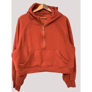 Rust Cropped Oversize Hoodie With Half-Zip & Front Pocket